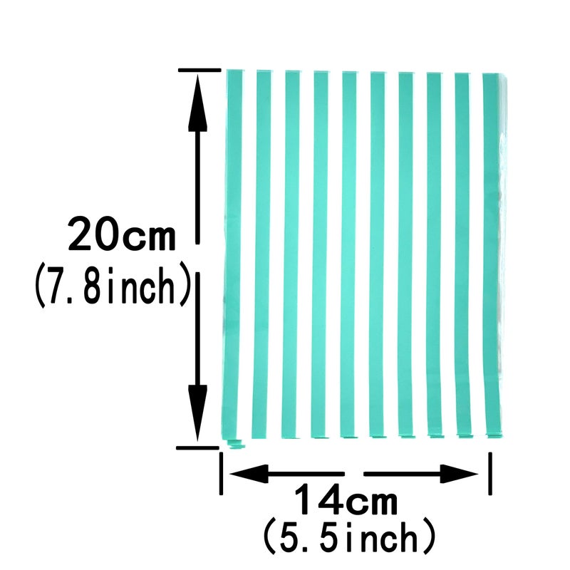 AWESON PARTY Clear Plastic Cellophane Treat Bags - Turquoise White Stripes Party Favors Cello Bags Wedding Baby Shower Birthday Party Cookie Candy Treat Favors Bags, 100pc - Image 2